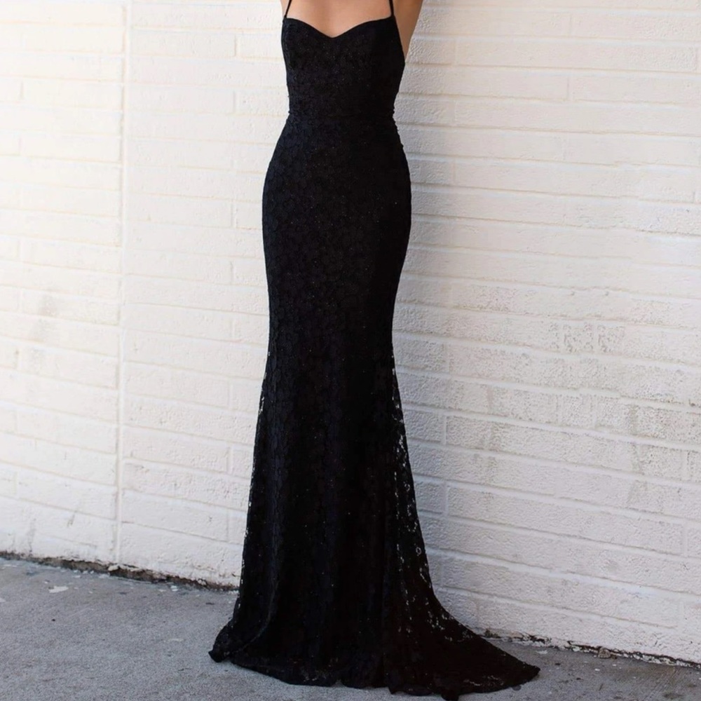 AN luxe label black lace sparkle gown